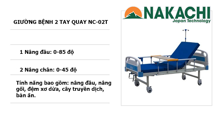 t&iacute;nh năng giường bệnh nh&acirc;n nakachi 2 tay quay NC-02T